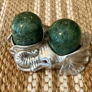 Arthur Court Elephant Salt and Pepper Shaker Set - Green and Silver